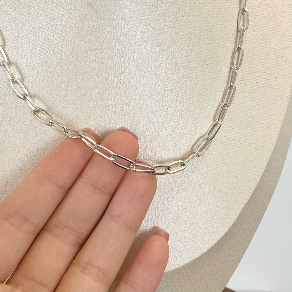 3/$20 Dainty Silver Paperclip Chain Choker Necklace - Picture 6 of 8